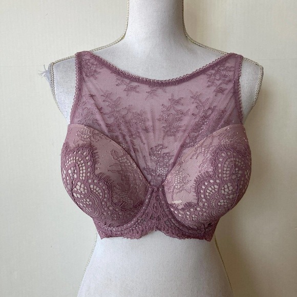 34DDD VICTORIA SECRET DREAM ANGELS High Neck Lined Demi Lace Bra Lt Purple Lace - Picture 1 of 9